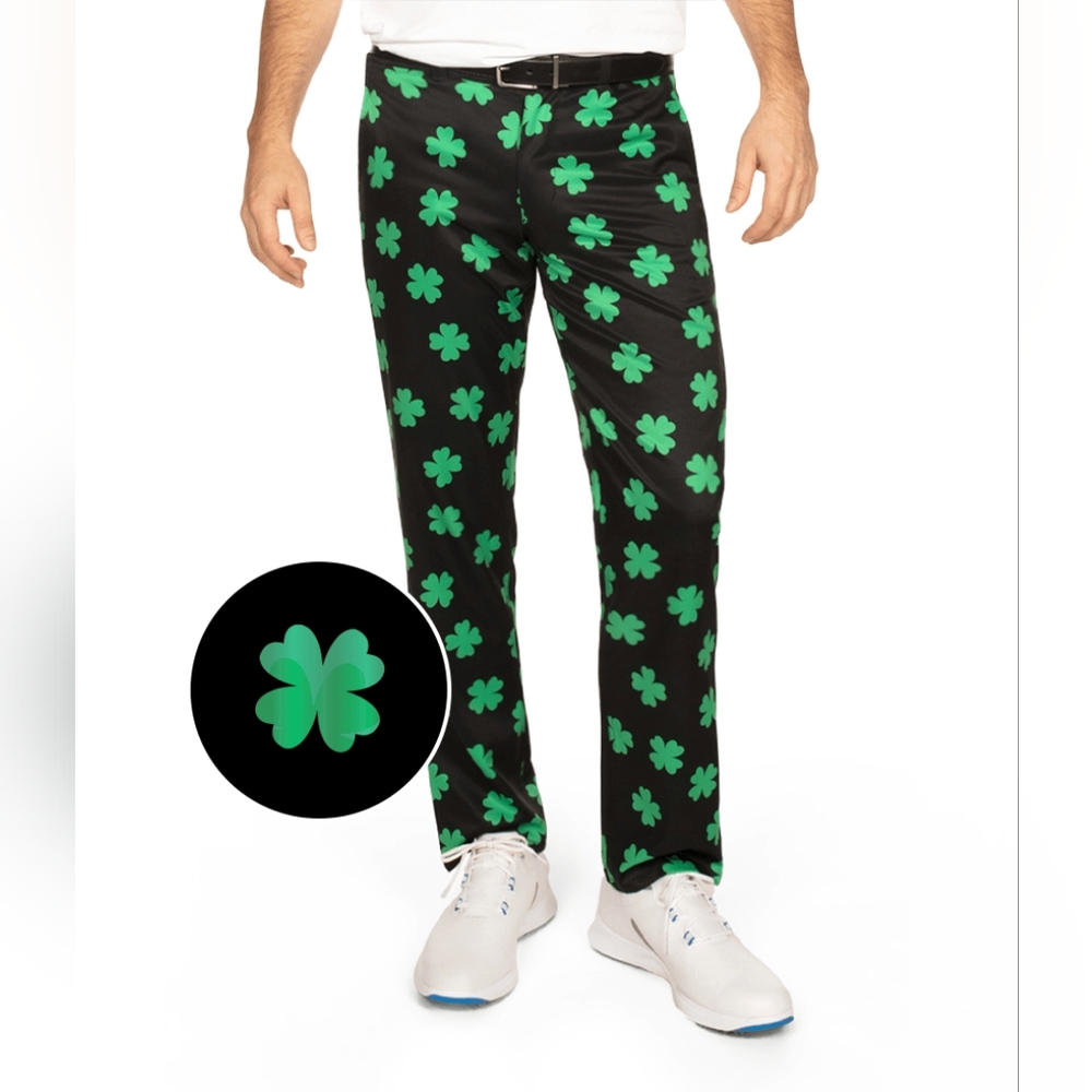 NWT Tipsy Elves Dark Charmer Men's Black and Green Clover Dress Pants